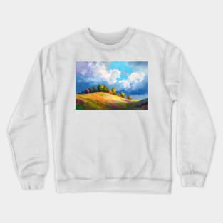 Abstract landscape with hills and trees and cloudy sky. Crewneck Sweatshirt